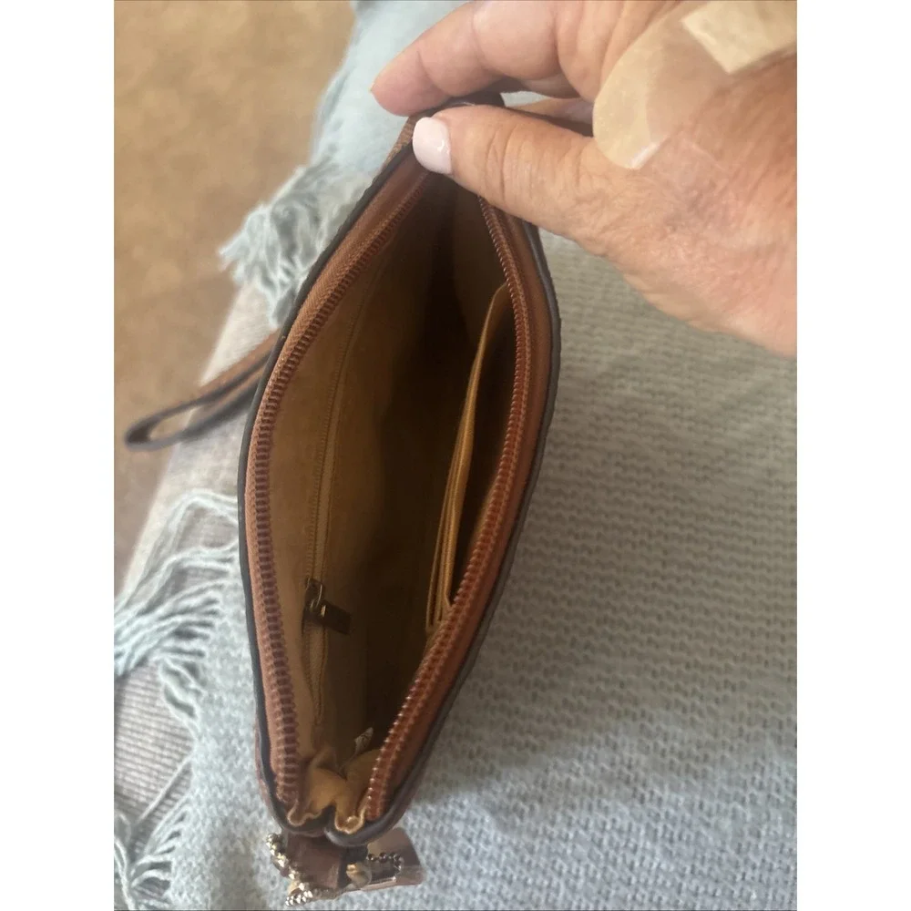 Michael Kors Jet Set Travel Large Double Zip Phone Wallet Wristlet Brown Pebble